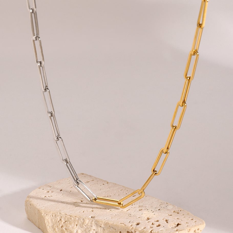 1 Stück Simple Series Einfache geometrische Edelstahl 18 Karat vergoldet Damen Kettenhalsketten Bild4