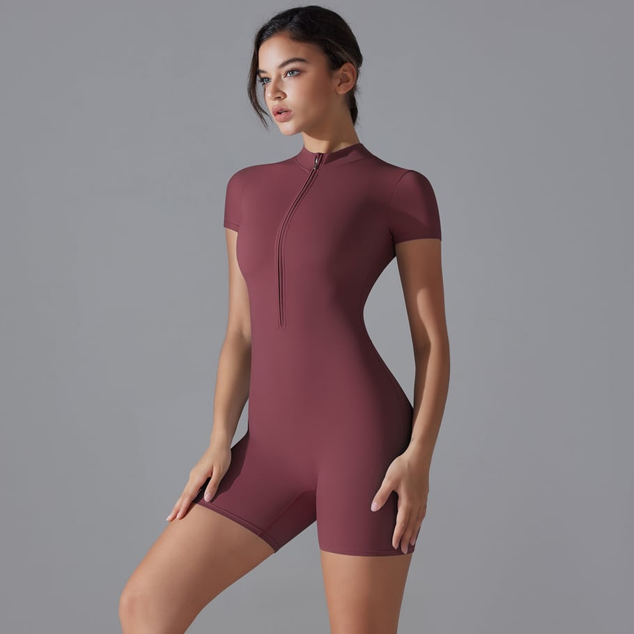 1 Piece Premium Feeling Zipper Short Sleeve Yoga Bodysuit Women's Sport Clothing Picture4