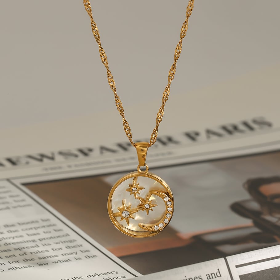 Collar con colgante de acero inoxidable dorado para mujer, serie lujosa de Europa y América, con lunas. Imagen4