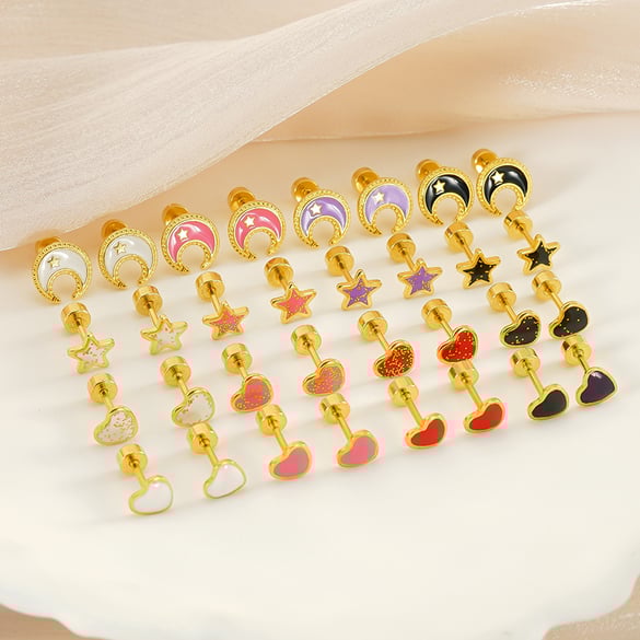 1 paire de boucles d&#39;oreilles à tige en acier inoxydable plaqué or 18 carats pour femme, série Simple, motif cœur mignon 2