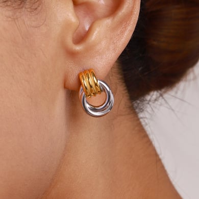 1 Pair Simple Series Fashionable Annular Stainless Steel Gold and Silver Color Women's Stud Earrings h5 Picture4