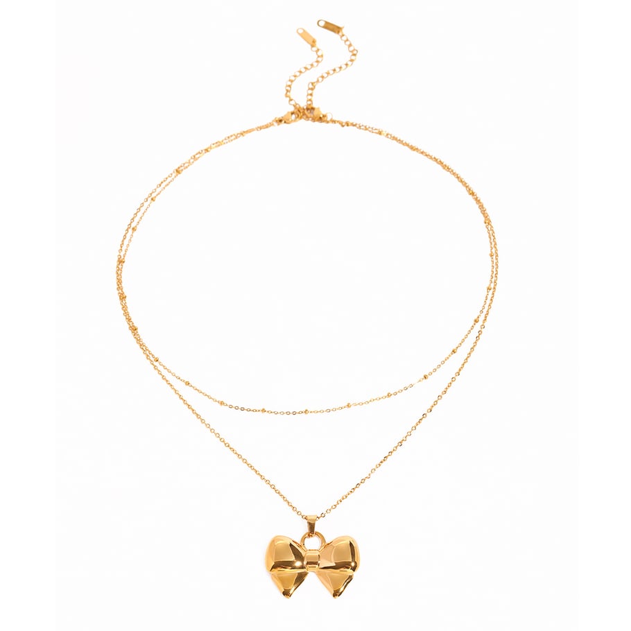 1 Piece Simple Series Sweet Bow Knot Stainless Steel 18K Gold Plated Women Layered Necklaces Picture6