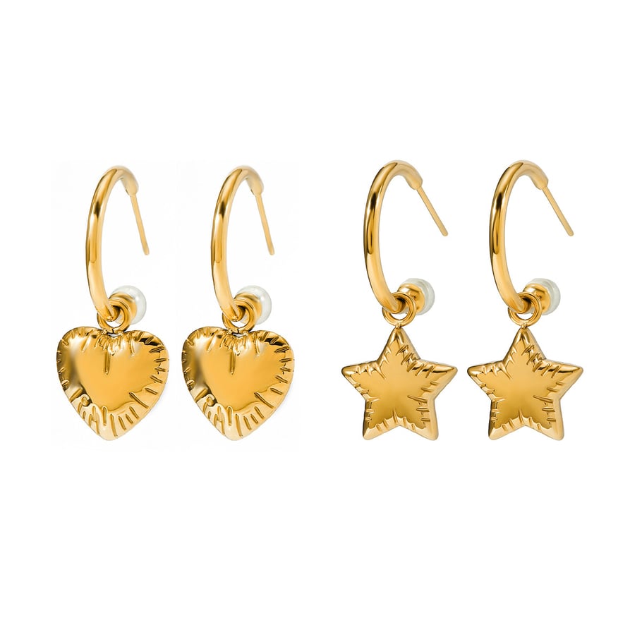 18k gold stainless steel pearl C-shaped heart-shaped earrings ins Internet celebrity same style five-pointed star titanium steel ear buckle earrings Picture6