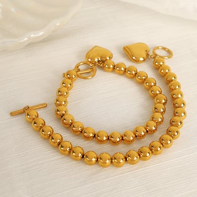 1 Piece Simple Series Simple Heart Stainless Steel 18K Gold Plated Women Charm Bracelets h5 Picture3
