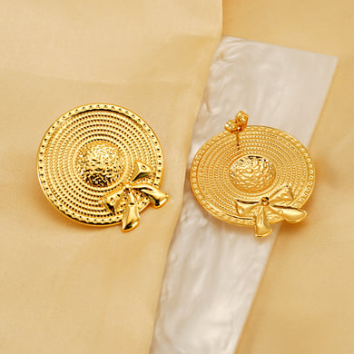 1 Pair Classic Series Retro Plaid Stainless Steel 18K Gold Plated Women Drop Earrings h5 Picture5