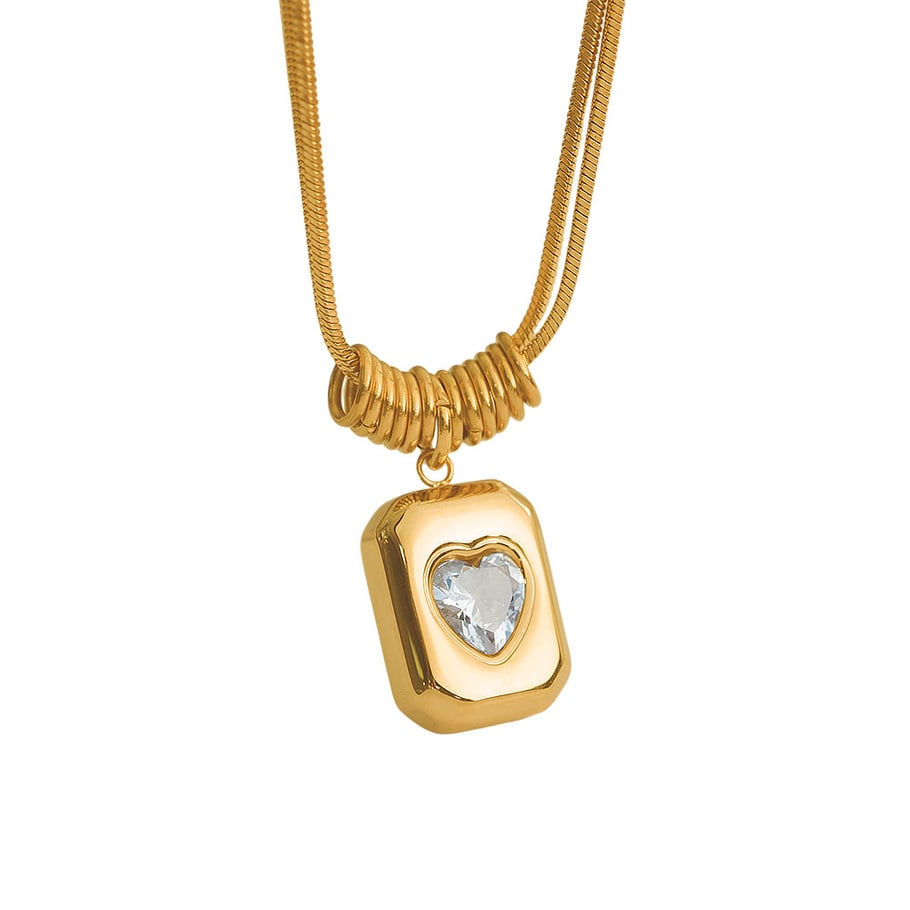1 Piece Simple Series Simple Heart Stainless Steel 18K Gold Plated Zircon Women Pendant Necklaces Picture6