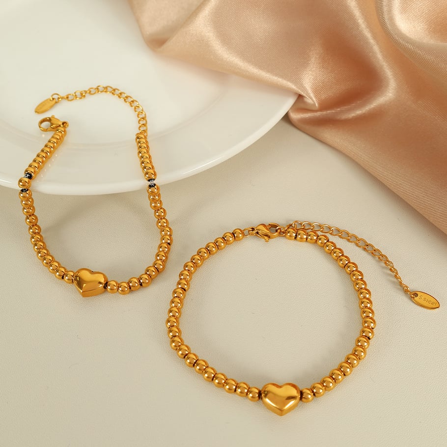 1 Piece Simple Series Retro Heart Stainless Steel 18K Gold Plated Women Beaded Bracelets Picture6