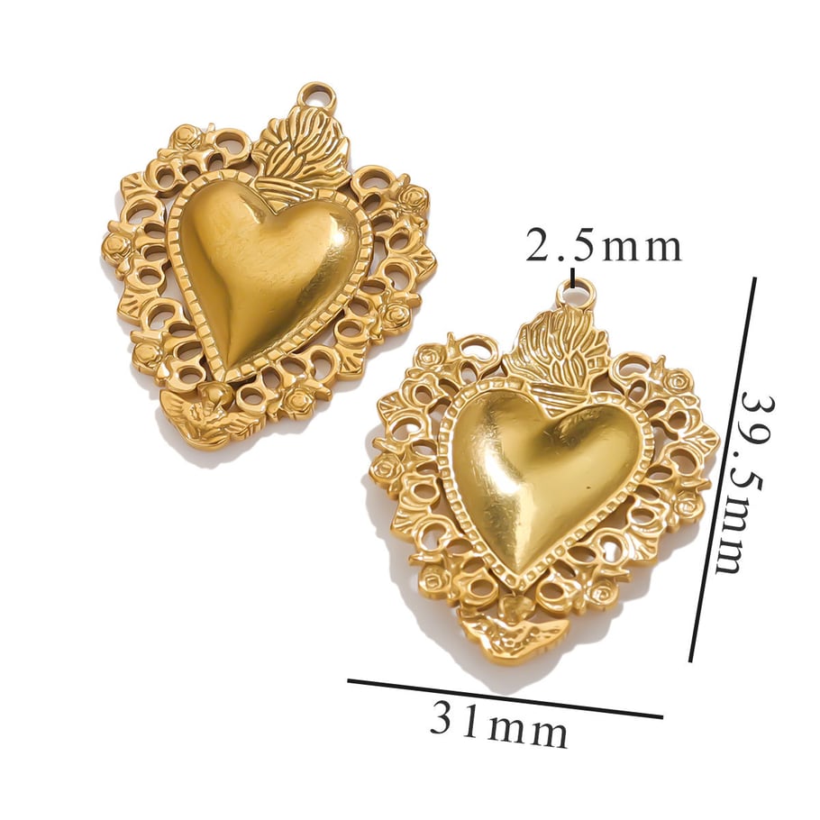 1 par de colgantes de acero inoxidable con forma de corazón para mujer, serie simple Imagen4