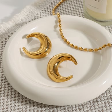 1 Paar Simple Series Europa und Amerika Mond Edelstahl Gold Farbe Damen Ohrstecker h5 Bild4