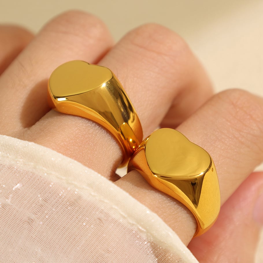 1 Pair Simple Series Simple Heart Stainless Steel 18K Gold Plated Women Single Rings Picture5