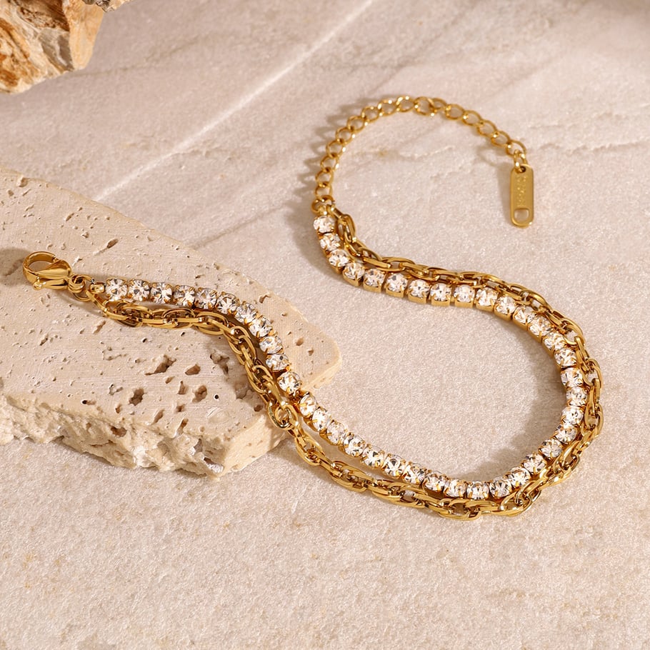 1 Piece Luxurious Series Simple Geometric Stainless Steel 18K Gold Plated Rhinestone Women chain bracelets Picture4