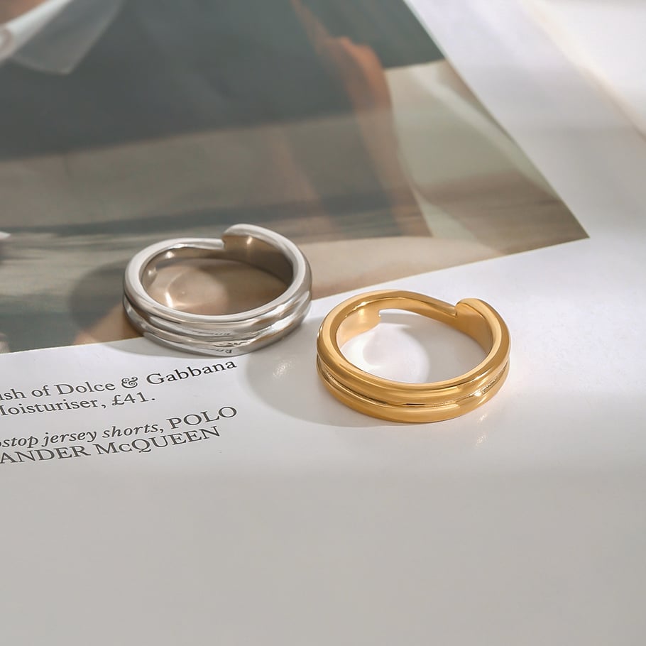 Anillos individuales para mujer de acero inoxidable color dorado con círculo clásico de serie simple de 1 pieza Imagen5