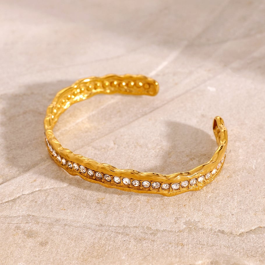 1 Piece Simple Series ins style Solid Color Stainless Steel 18K Gold Plated Rhinestone Women Bangles Picture4
