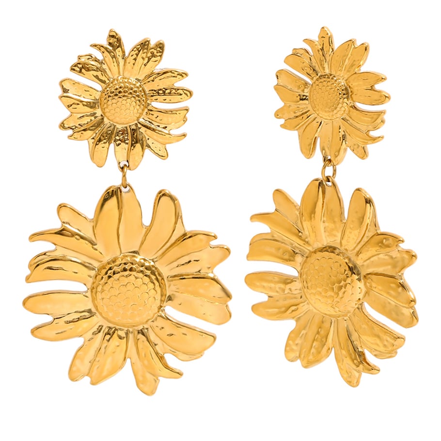 1 Pair Luxurious Series Natural Flower Stainless Steel   Gold Color  Women's Drop Earrings Picture8