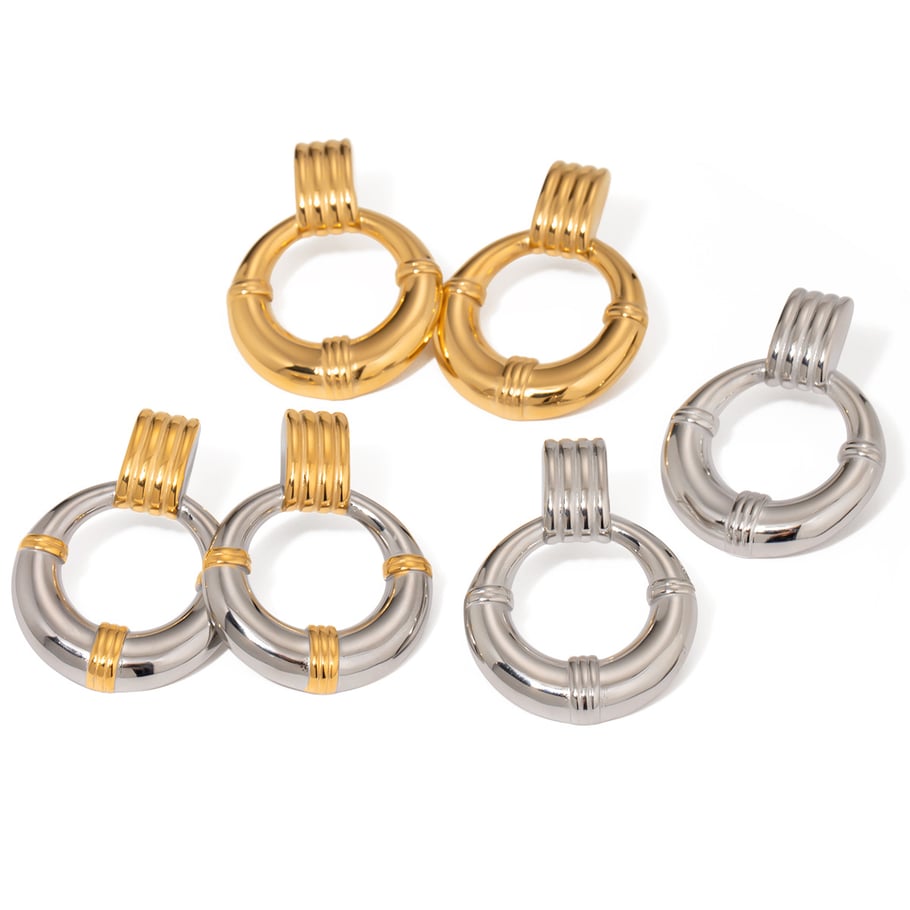 1 Pair Simple Series Retro Geometric Stainless Steel 18K Gold Plated Women Drop Earrings Picture5