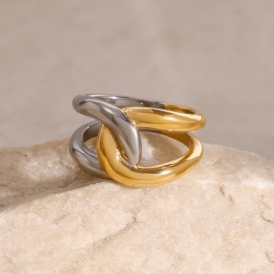 1 Paar Simple Series Einfacher geometrischer Edelstahl 18 Karat vergoldeter Damen-Einzelring Bild3
