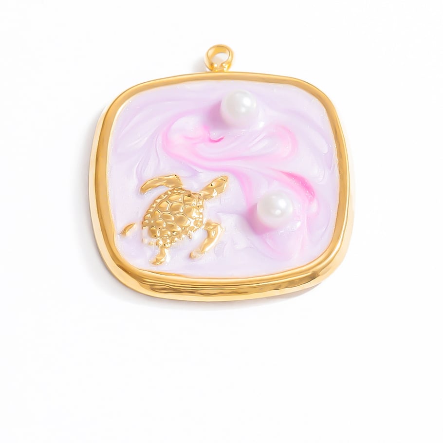 1 Piece Romantic Series Vacation Beach Marine Elements Oil-spot Glazing Stainless Steel Gold Color Shell Women's Pendants Picture7
