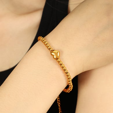 1 Piece Simple Series Retro Heart Stainless Steel 18K Gold Plated Women Beaded Bracelets h5 Picture7