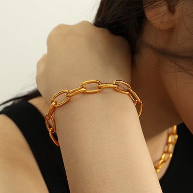 1 Piece Simple Series Classic Solid Color Titanium Steel   Gold Color  Women's Chain Necklaces h5 Picture4