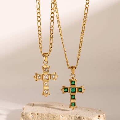 1 Stück Ethnische Serie Klassisches Kreuz Edelstahl 18 Karat vergoldet Zirkon Damen Anhänger Halsketten h5 Bild4