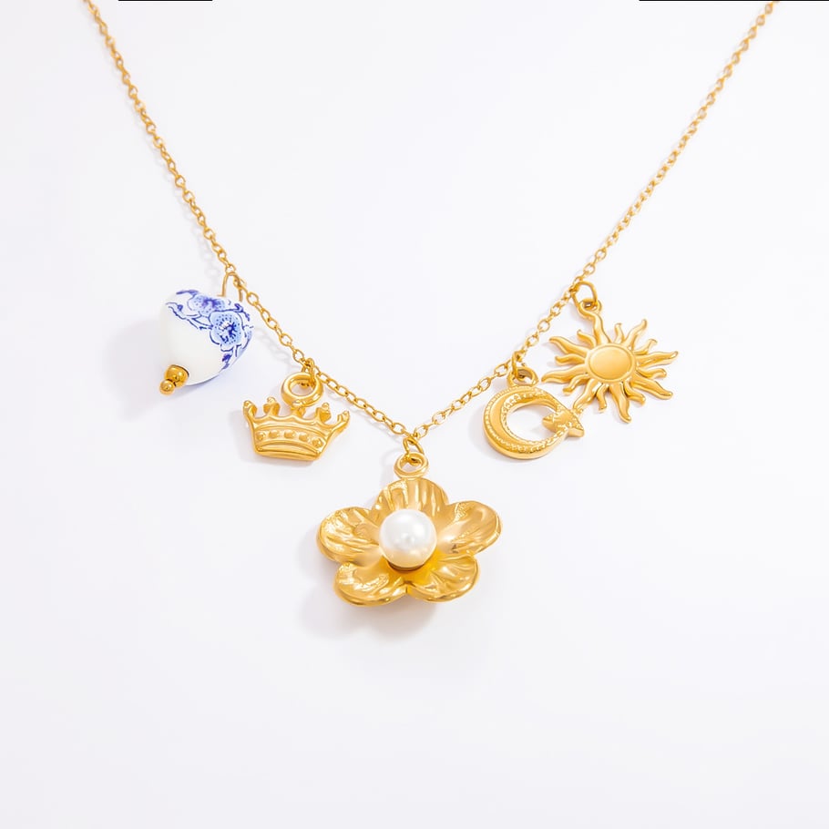 1 Piece Romantic Series Natural Heart Stainless Steel 18K Gold Color Plated Artificial Pearl Women's Pendant Necklaces Picture7