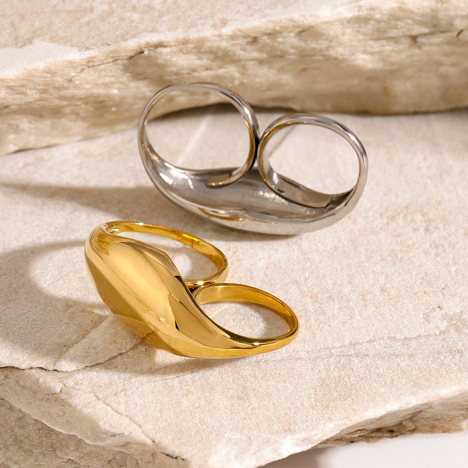 1 Pair Simple Series ins style Geometric Stainless Steel 18K Gold Plated Women Adjustable Rings Picture8