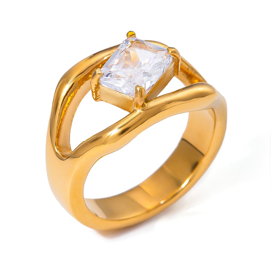 1 Paar Simple Series Klassischer geometrischer Edelstahl 18 Karat vergoldeter Zirkon Damen-Einzelring Bild5