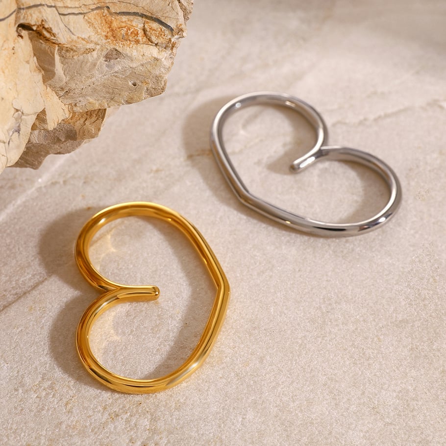 1 Paar Simple Series Täglicher geometrischer Edelstahl 18 Karat vergoldeter Damen-Einzelring Bild5