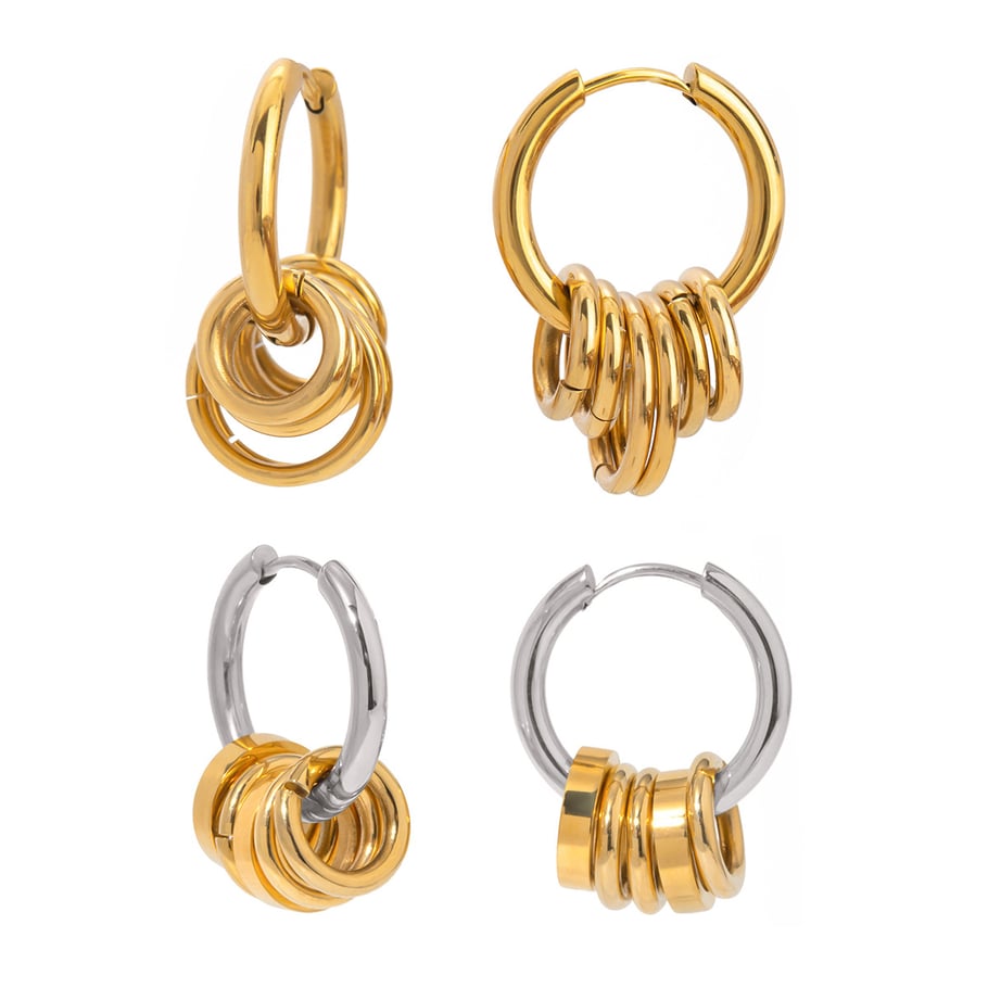 18K gold stainless steel earrings color matching polished steel ring hanging five small gold rings titanium steel earrings Picture9