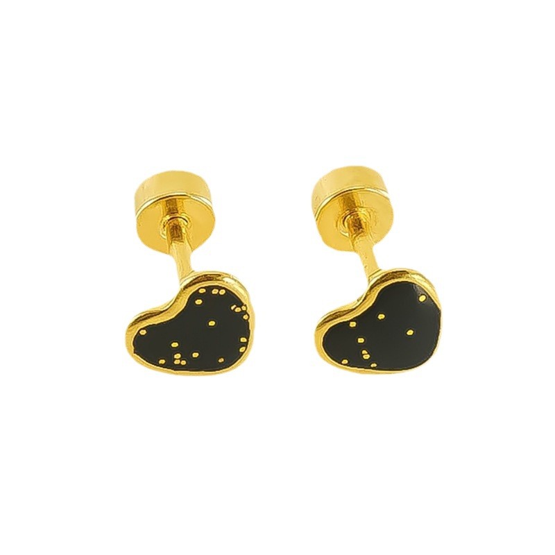 1 par de aretes de botón de acero inoxidable chapados en oro de 18 quilates con forma de corazón para mujer Imagen6