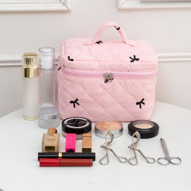 1 Piece Classic Travel Bowknot Portable Large Capacity Beauty Case With Random Printing Design Women's Quilted Cosmetic Bags h5 Picture8