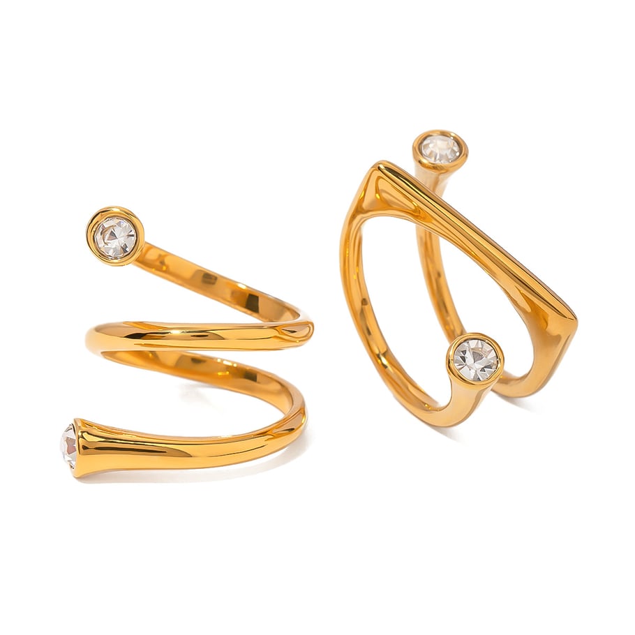 1 Pair Simple Series Simple Geometric Stainless Steel 18K Gold Plated Rhinestone Women Adjustable Rings Picture5