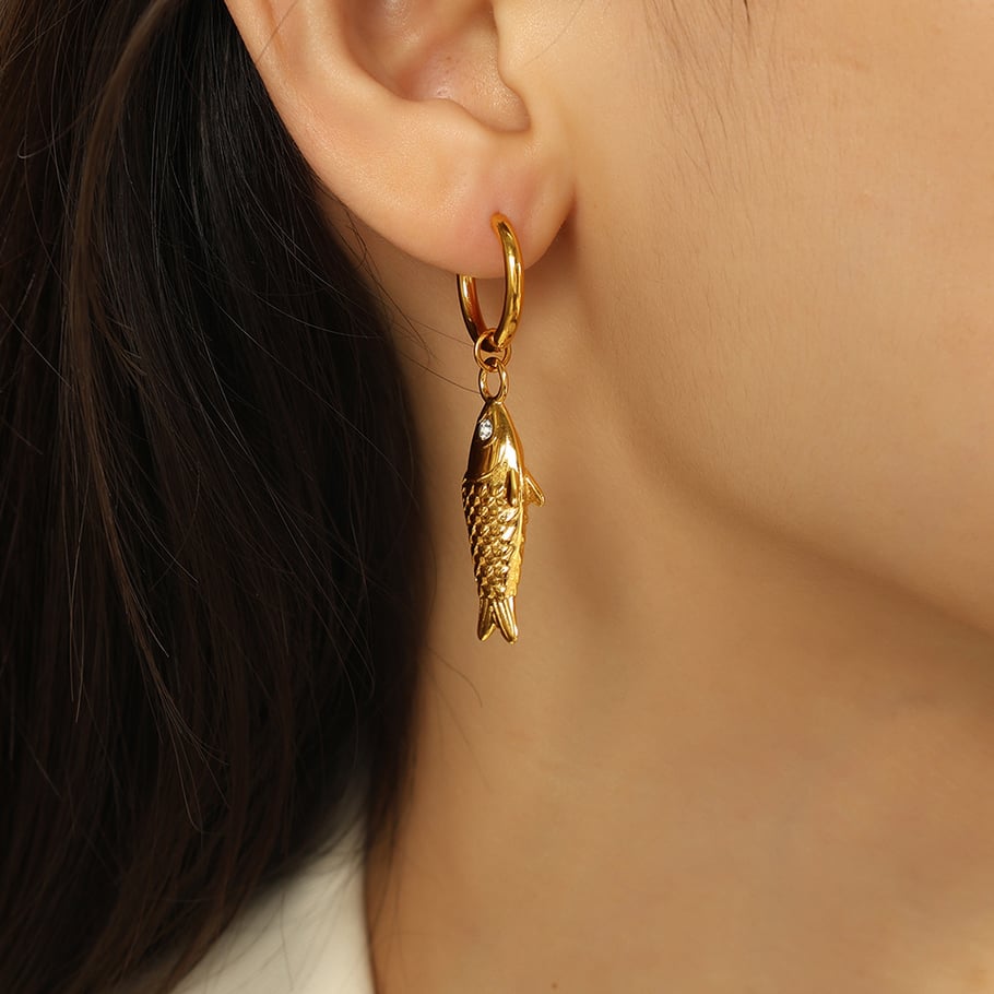 1 Pair Classic Series Daily Fish Titanium Steel 18K Gold Color Plated Rhinestone Women's Drop Earrings Picture5
