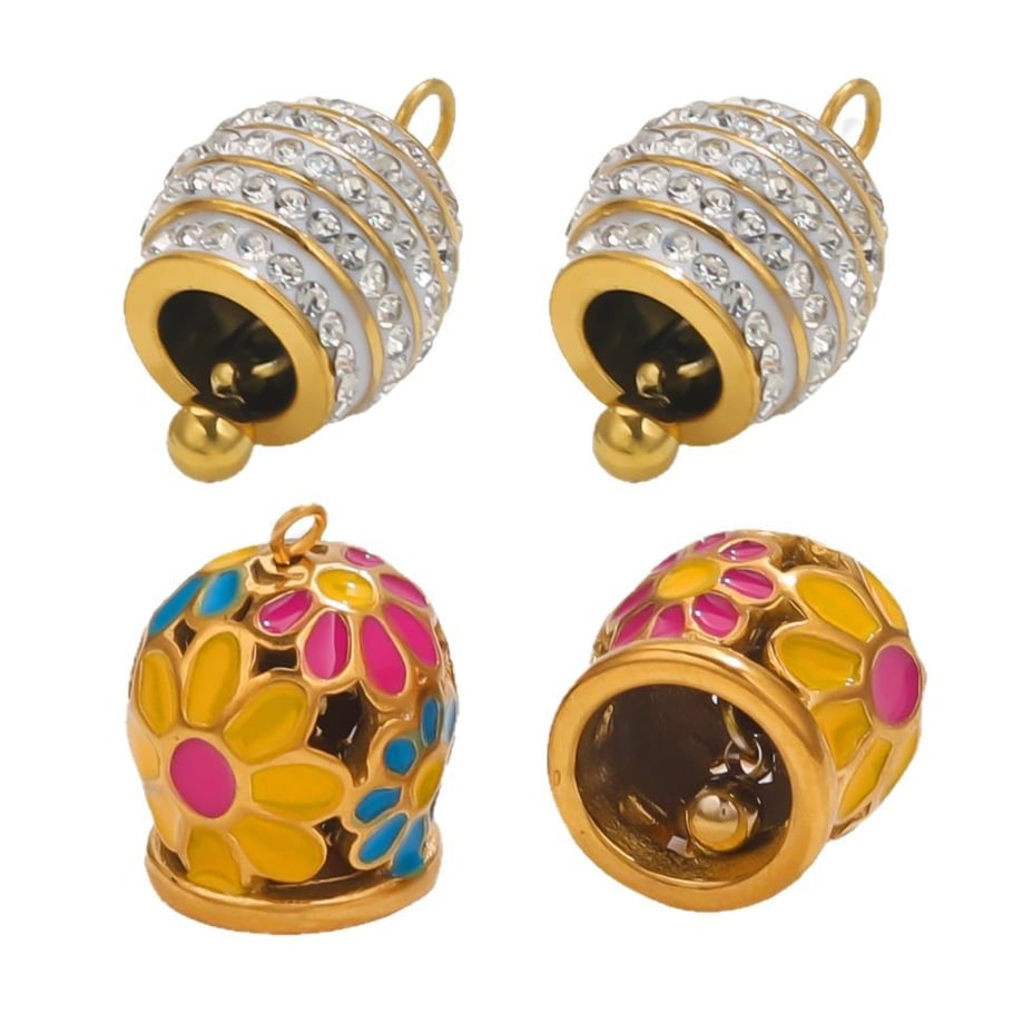 1 pieza de colgantes de acero inoxidable con diamantes de imitación de color dorado y flores retro de la serie clásica para mujer Imagen5