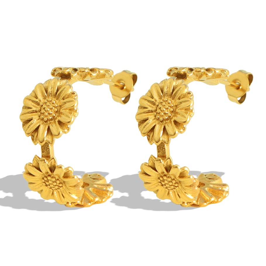 1 Pair Romantic Series Retro Flower Stainless Steel 18K Gold Plated Women Hoop Earrings Picture5