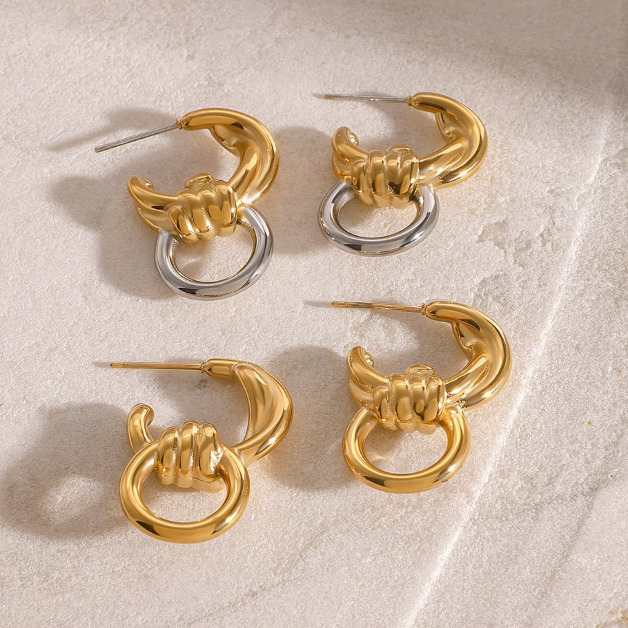 1 Paar Simple Series Daily Twist Edelstahl 18 Karat vergoldete Damen-Tropfenohrringe Bild4