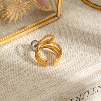 1 Piece Vogue Series Wave Line Solid Stainless Steel Gold and Silver Color Women's Single Rings h5 Picture4
