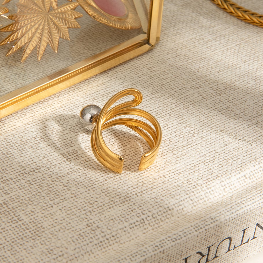 1 Piece Vogue Series Wave Line Solid Stainless Steel Gold and Silver Color Women's Single Rings Picture4