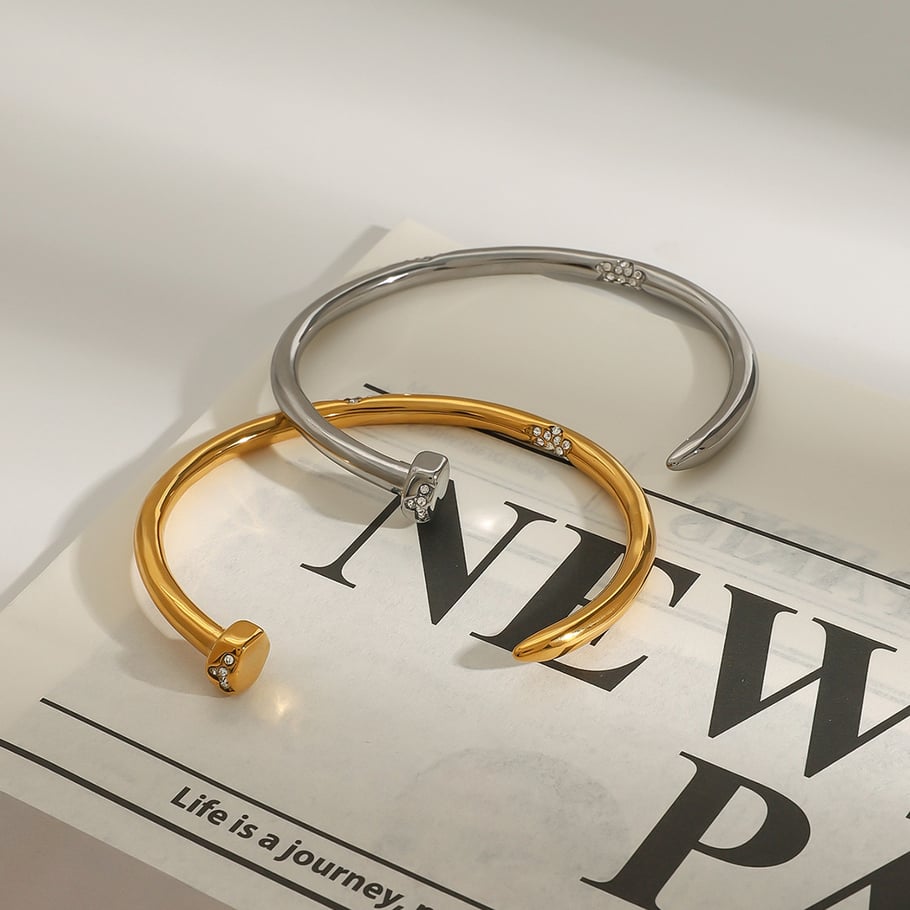 1 Piece Modern Series Classic Annular Nail Stainless Steel Gold Color Women's Bangles Picture3