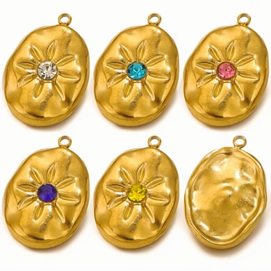 1 Piece Simple Series Elegant Sun Stainless Steel Elliptical Gold Color Women's Pendants h5 Picture6
