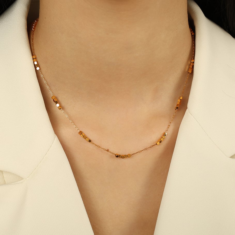 1 Piece Simple Series Minimalist Solid Color Cubic Titanium Steel Gold Color Women's Chain Necklaces h5Picture5