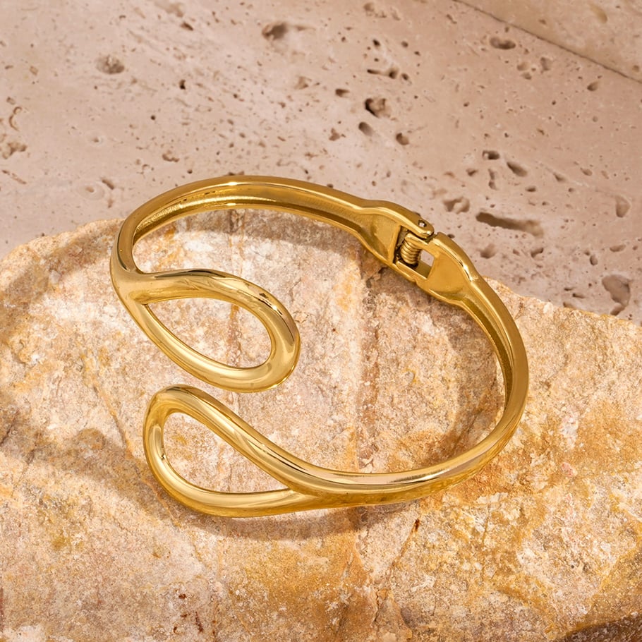 1 Piece Modern Series Classic Droplet Stainless Steel Gold Color Women's Bangles Picture5
