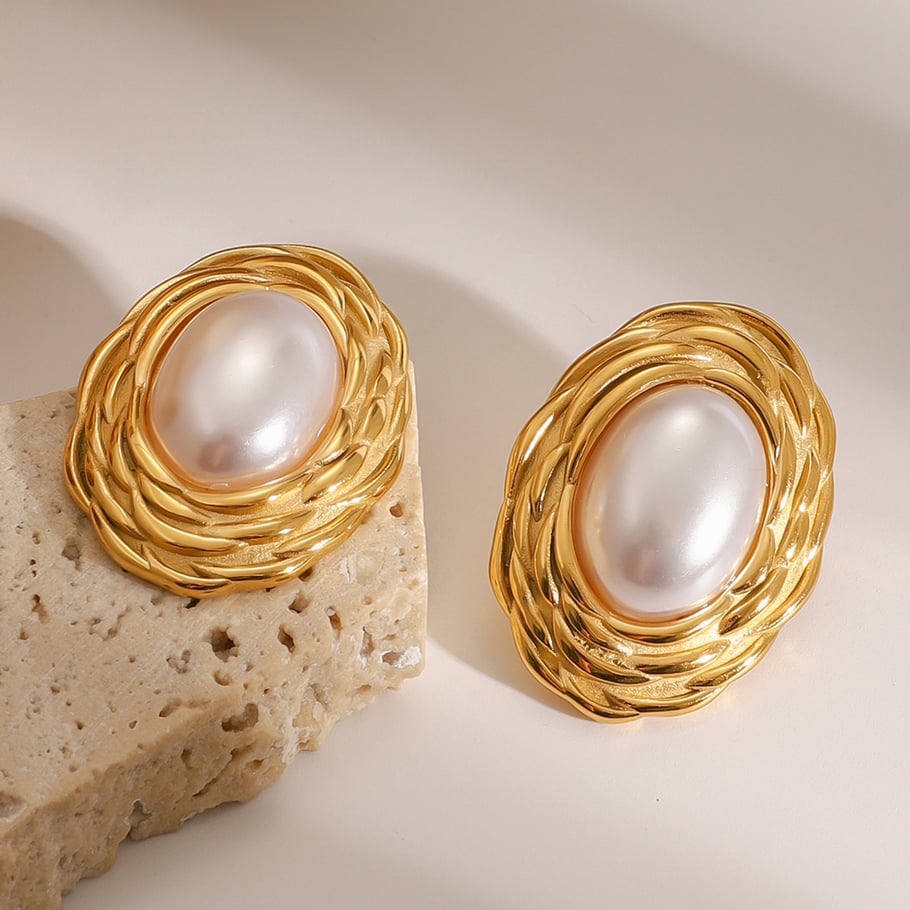 1 Pair Classic Series Retro Geometric Stainless Steel 18K Gold Plated Women Stud Earrings Picture4