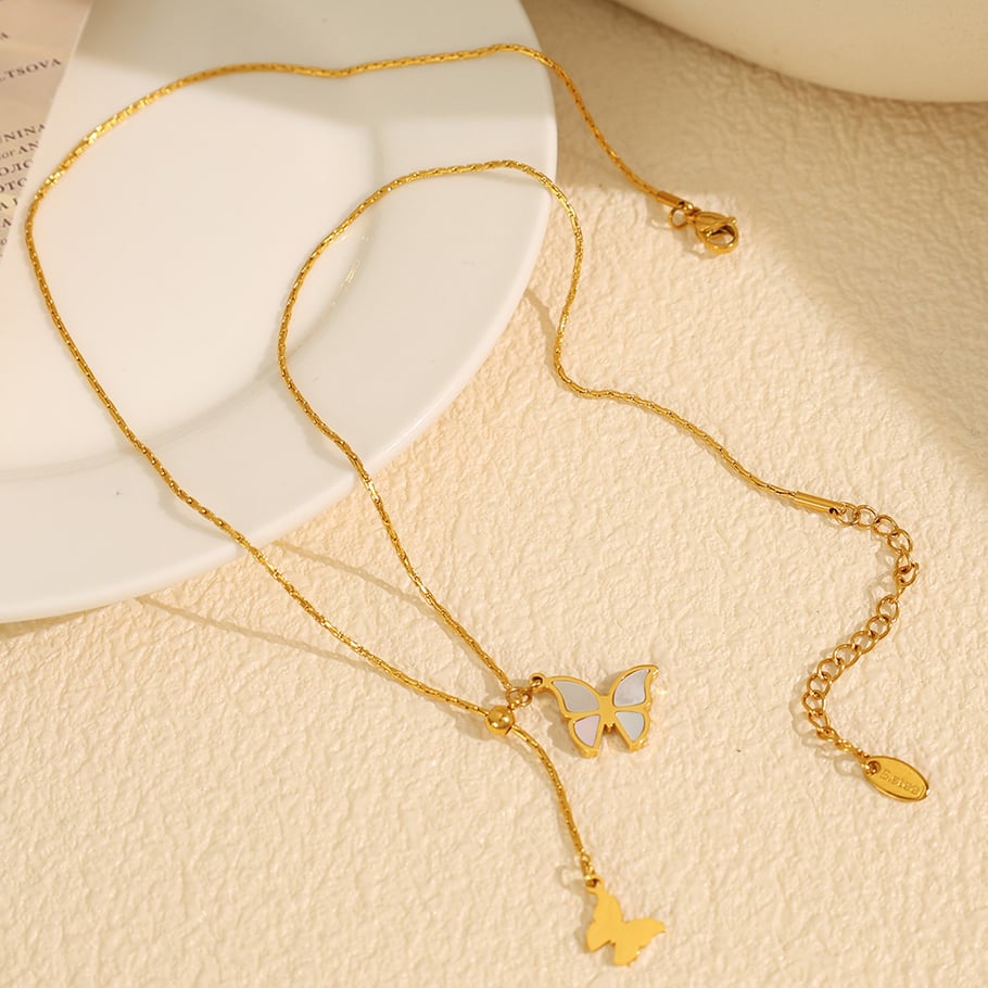 1 Piece Romantic Series Sweet Buttterfly Titanium Steel 18K Gold Color Plated Shell Women's Pendant Necklaces Picture4