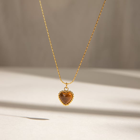 1 pezzo semplice serie cuore semplice acciaio inossidabile placcato oro 18 carati pietra naturale collane con ciondolo da donna 2