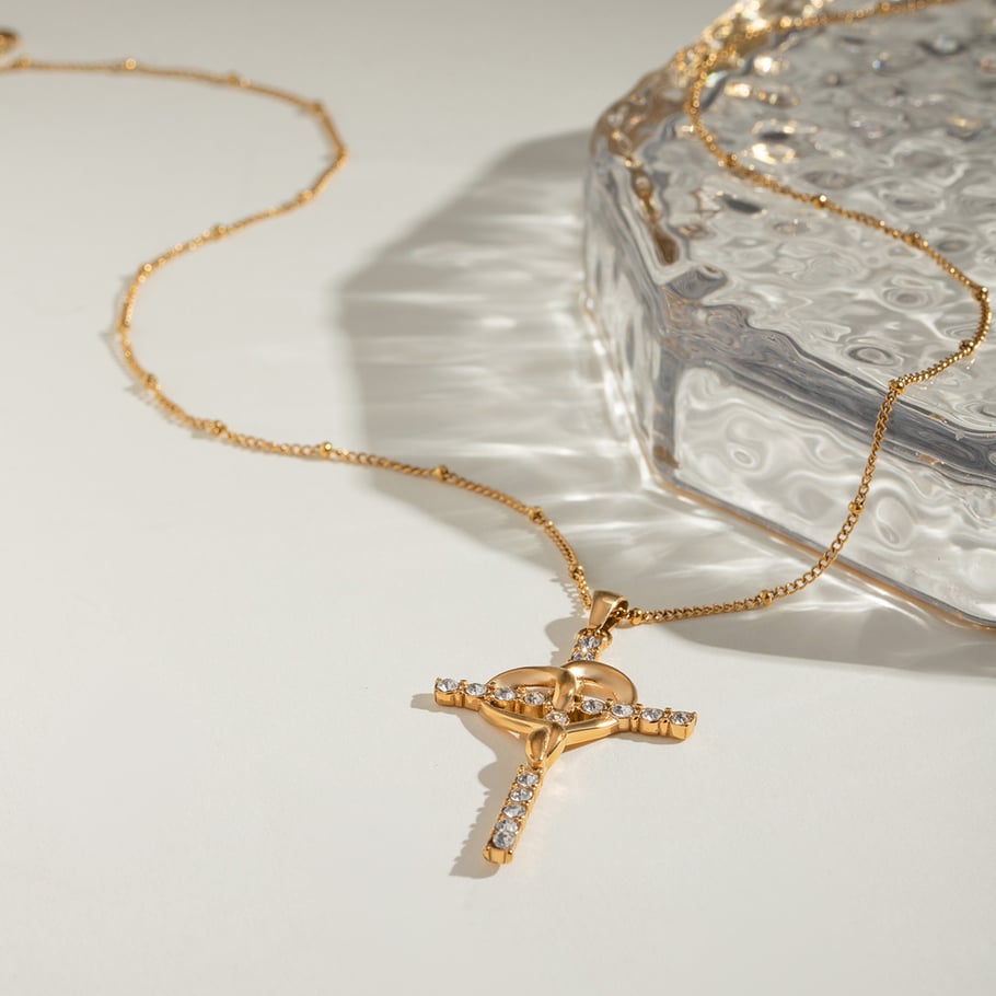 1 Stück Simple Series Retro Kreuz Edelstahl 18 Karat vergoldet Strass Damen Anhänger Halsketten Bild3