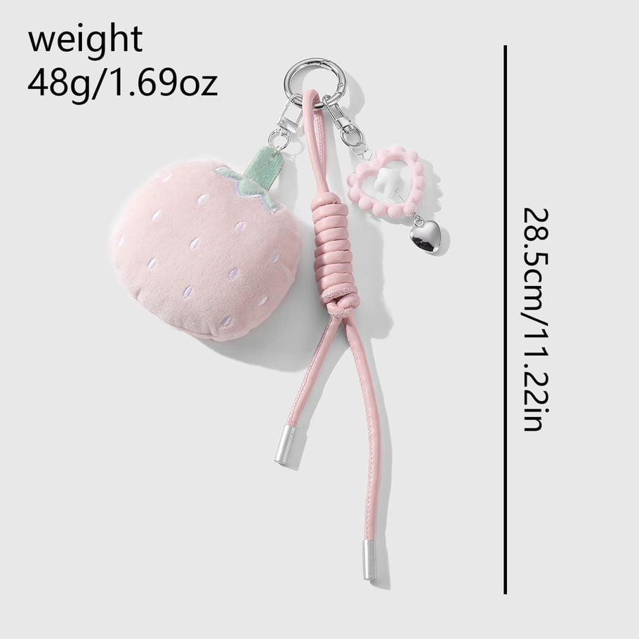 1 Piece Sweet Beaded Bow Plush Heart Strawberry Bag Charms Picture6