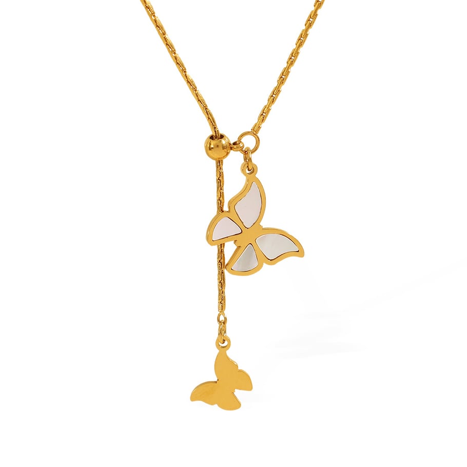 1 Piece Romantic Series Sweet Buttterfly Titanium Steel 18K Gold Color Plated Shell Women's Pendant Necklaces Picture6