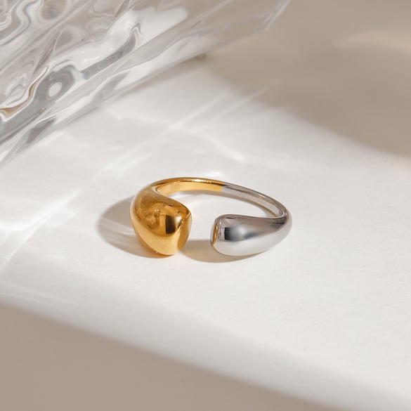 Anillos individuales para mujer de acero inoxidable dorado de colores mixtos, serie simple, estilo Ins, 1 pieza 2