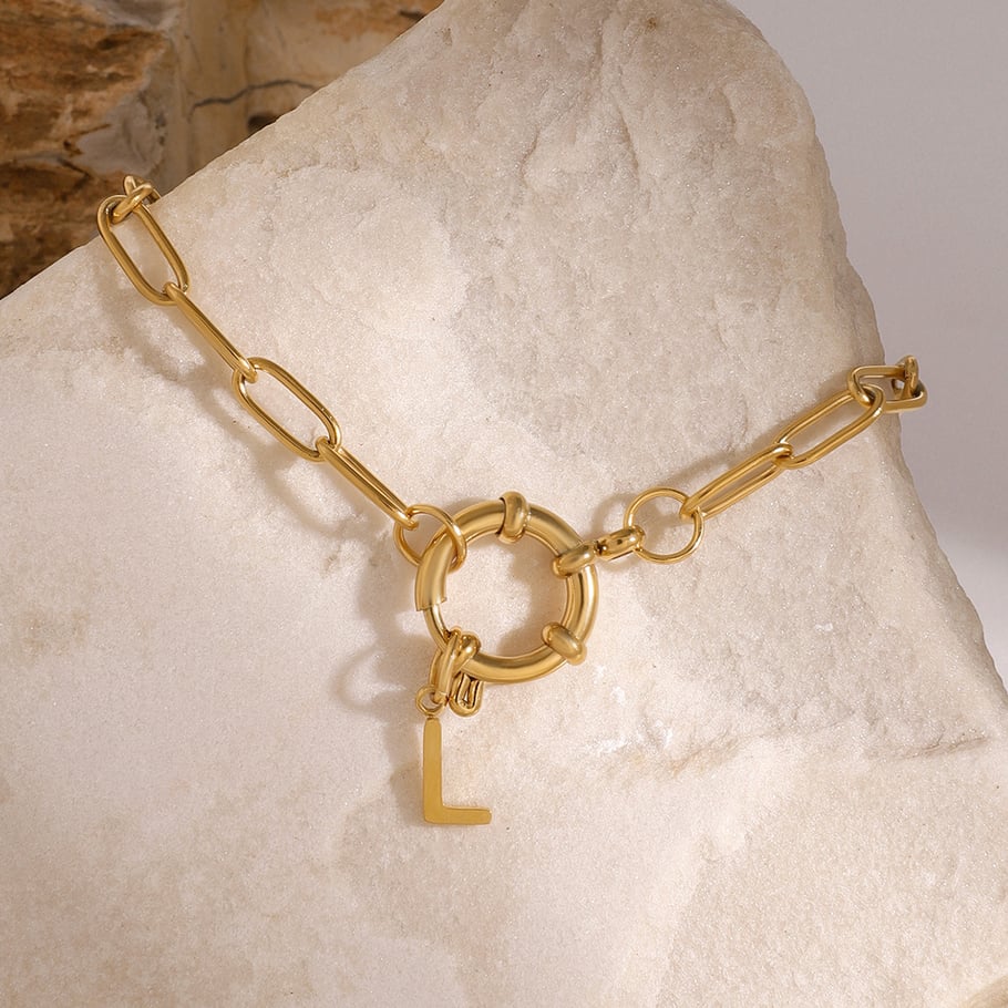 1 Piece Simple Series Simple Letter Stainless Steel 18K Gold Plated Women Charm Bracelets Picture3